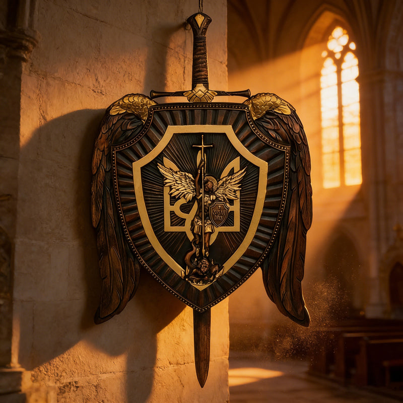 Archangel Michael Sword & Shield Wall Plaque - Divine Protection in Spiritual Warfare