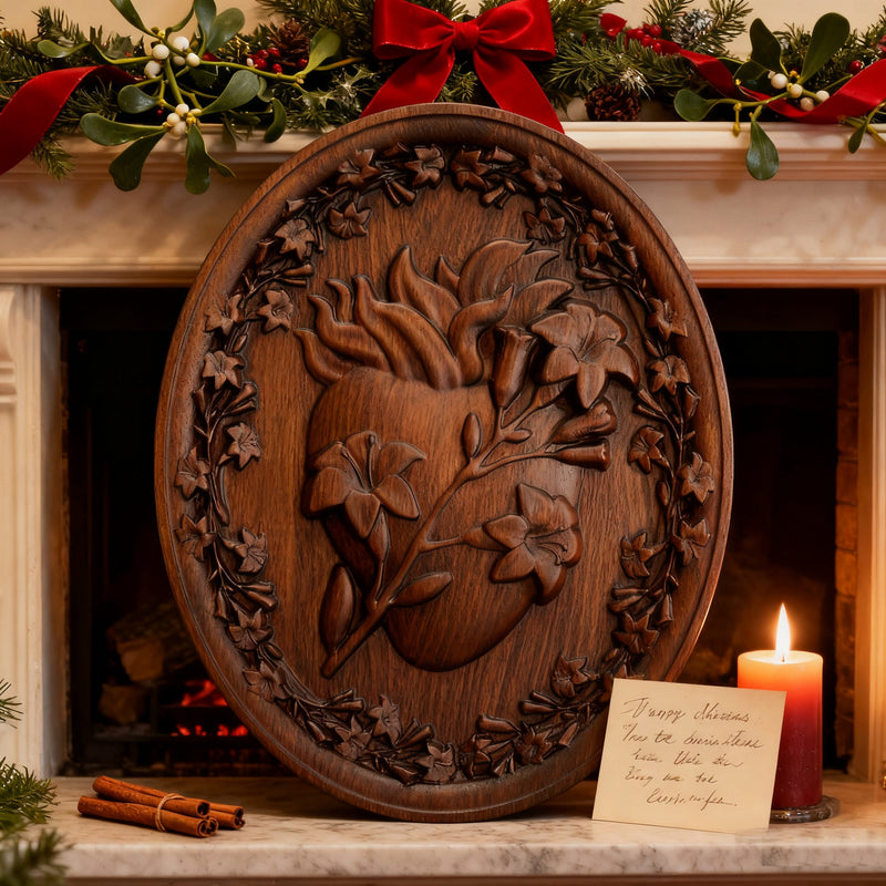 Sacred Family Three Sacred Hearts Wall Decoration Wood Sculpture