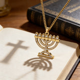 Stainless Steel Crystal 7-Branch Menorah Pendant: A Sacred Jewish Heritage Necklace