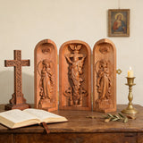 Hand-carved Portable Church - Mini Christian Ascension scene Triptych Altar
