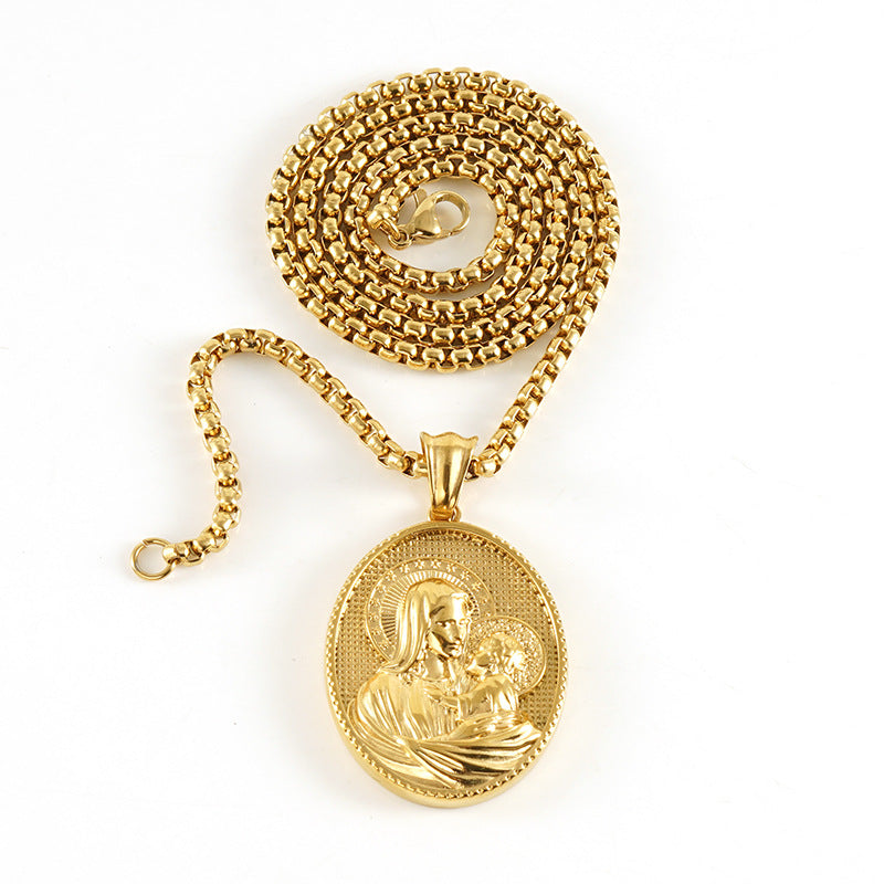 18K Gold Plated Blessed Virgin Mary Madonna and Infant Jesus Necklace