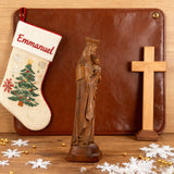 Boxwood Madonna and Child Wood Carving Desktop Ornament