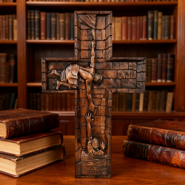 BGCOPPER Savior Jesus Cross - Carved from Natural Wood