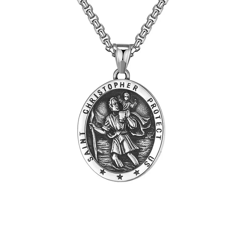 Vintage Saint Christopher Medal For Men, French Antique Religious Pendant, Patron Saint Of