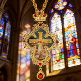 Gilded Leaf-Edged Jesus Crucifix Necklace: Elegance Woven with Faith
