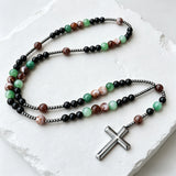 Natural Stone Rosary Cross Necklace – Faith, Earth & Timeless Devotion