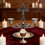 Vintage Jesus Cross Candelabra: Faith Woven into Warm Glow
