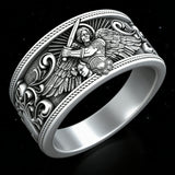 S925K Silver Archangel Michael Ring | Sacred Protection and Baroque Rococo Style Engravings