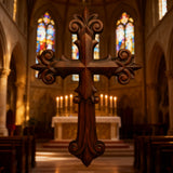 Bgcopper Ornate Wooden Cross - Carved from natural wood