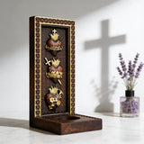Holy Family Three Sacred Hearts Candlestick Wooden Carved Tabletop Arrangement