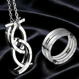 Deformable Kissing Fish Stainless Steel Jewelry | Ring & Necklace 2-in-1 Set