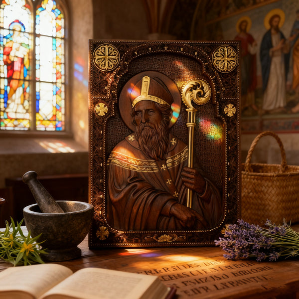 Bgcopper Saint Patrick Wood Carved Icon Religious Gift Wall Hanging Art Work