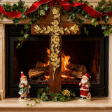 Hand-Carved Rose Cross Wall Art ✝️🌹 | Solid Beechwood Christian Decor with Golden Flowers