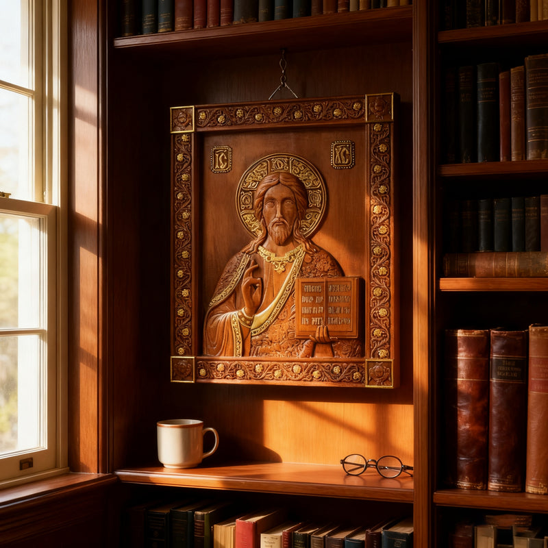 Jesus Christ Pantocrator Wood Carving