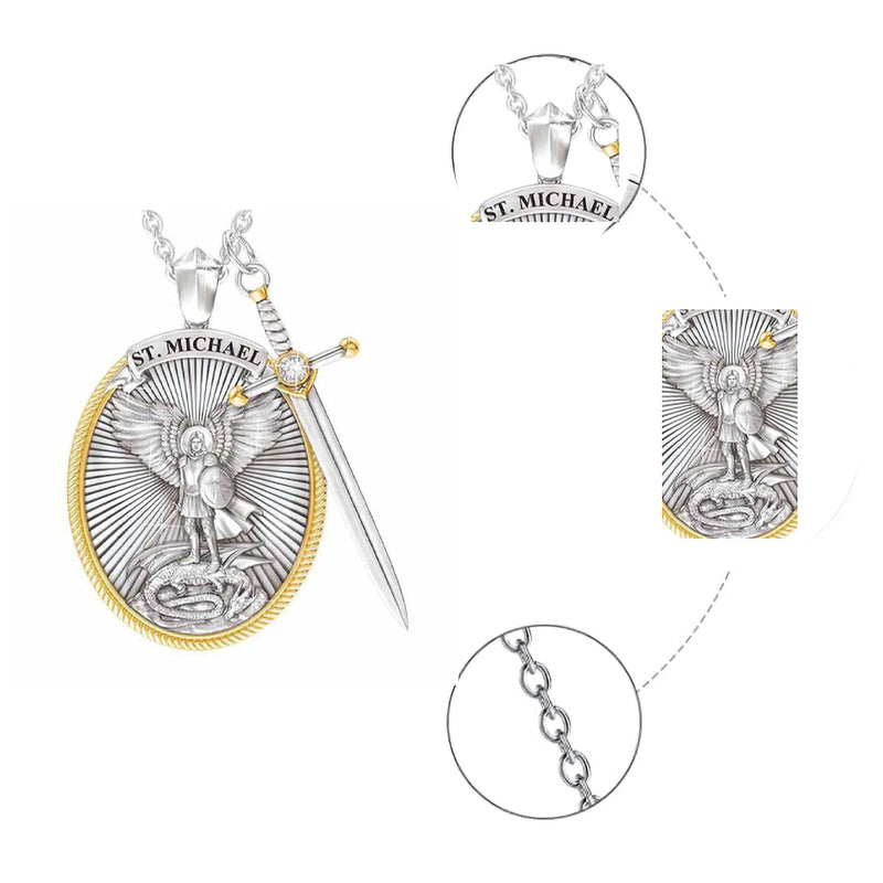 The Protection Amulet of St. Michael Archangel with a Sword Pendant Necklace