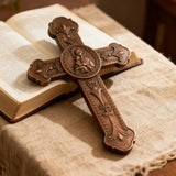 Wooden crucifix of the Virgin, Virgin Mary, Baby Jesus, religious wooden icon, wall crucifix, wall decoration