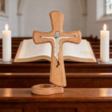 Beechwood Cross Candle Holder: Bearing Faith in Wood, Kindling Devotion with Light