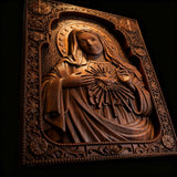 Immaculate Heart of Mary Hand-Carved Beech Wood Sculpture | Sacred Home Altar Ornament