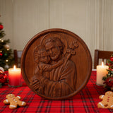 Joseph and Baby Jesus wood carving plaque - Father‘s day gift