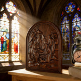 Natural Beech Nativity Scene Wood Carving Plaque: The Heart of Christmas in Handcrafted Wood