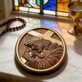 Jesus Crown of Thorns Jesus Inlaid Sacred Heart Crucifix Wooden Sculpture