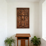 Hand-Carved Crucifix Wood Plaque: A Sacred Tribute to Redemption