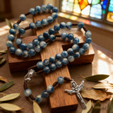 Hand Woven Holy Trinity Crucifix Mary Holy Medal Blue Rosary