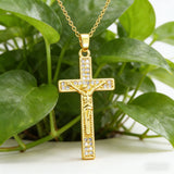 Zircon-Encrusted Jesus Cross Necklace: Faith Worn with Grace