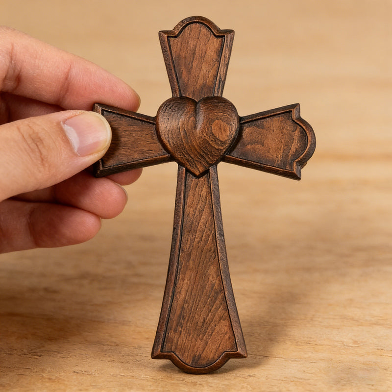 Eternal Heart Hand-Carved Wood Cross: Faith Woven with Love – BGCOPPER