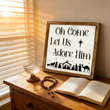 Oh Come Let Us Adore Him" Nativity Wooden Sign: Christmas Warmth in Every Detail