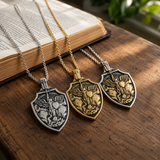 Archangel Michael Shield Pendant Necklace for Men,316L Stainless Steel Vintage 3D Relief Religious Amulet Necklace,Faith Protection Jewelry Gift