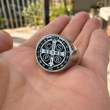 Saint Benedikt Medaille Edelstahl Ring