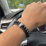 Dual Layer Braided Leather Cross Stainless Steel Men's Bracelet - side view