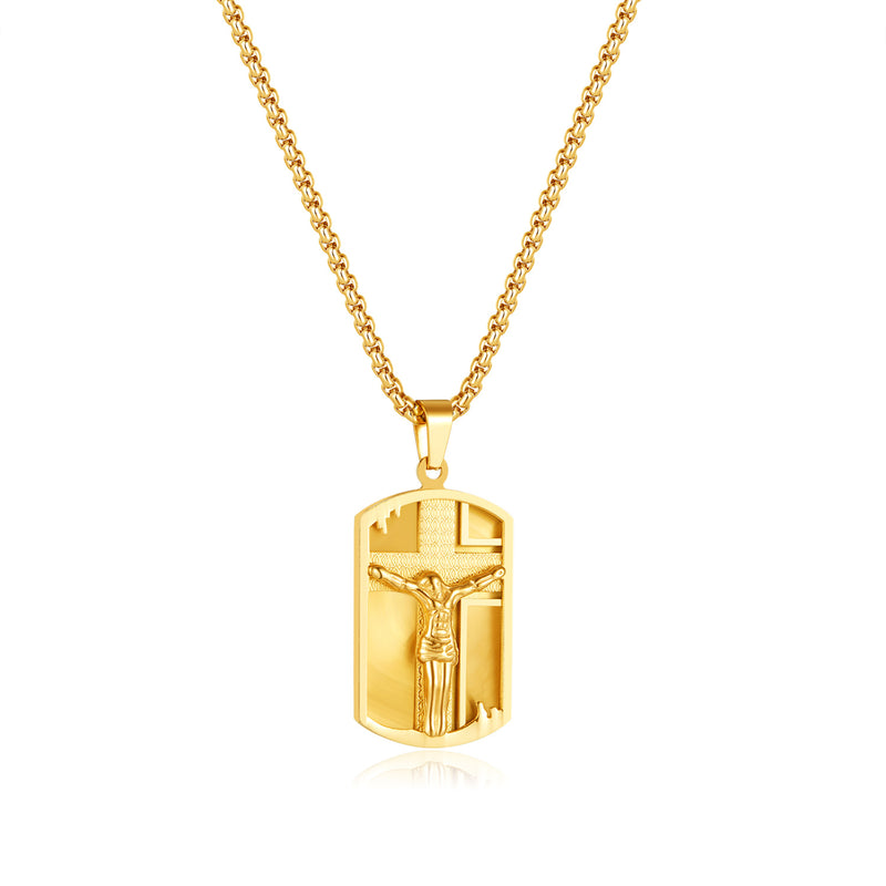 Mens gold color Lord's Prayer & Crucifix Jesus Piece Christ Dog Tag Pendant 24"inch Miami Cuban Chain Hip Hop Necklace