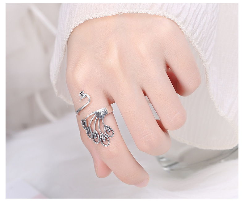Peacock Surround Size Adjustable Opening 925 Sterling Silver Women's Ring