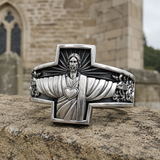 S925K Silver Jesus Guardian Cross Sacred Heart of Jesus Ring