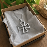 Men's Hollow Maltese Cross Stainless Steel Necklace, Vintage Knight Pendant Box Chain For Men