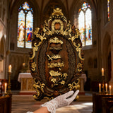 The Holy Family Sacred Hearts Triptych - Hand-Painted Wood Carving