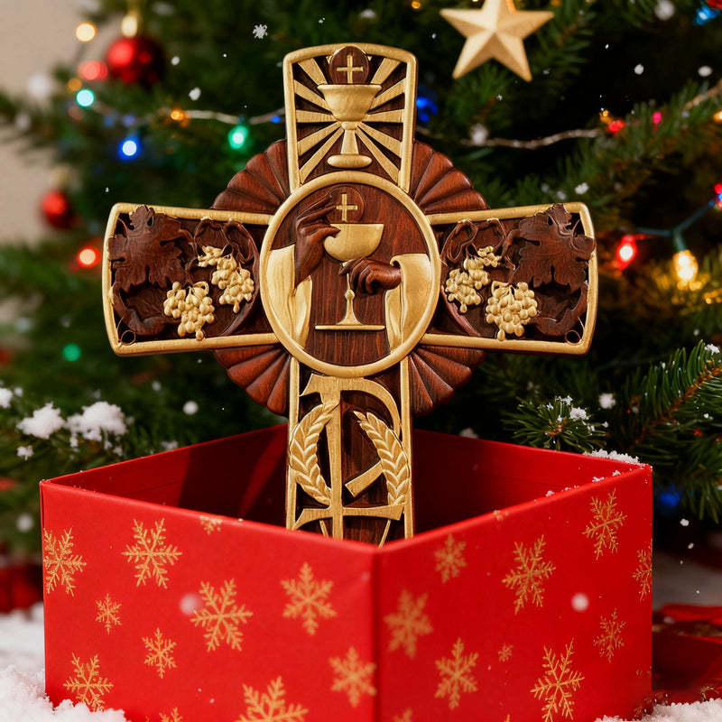 Eucharistic Chalice Wooden Cross: A Christian Symbol of the Last Supper & Redemption