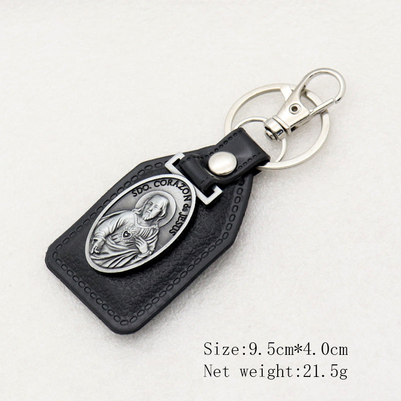 St.Benedict Guadalupe Miraculous Medal Keyrings Leather Car Key Chains