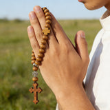 Wooden Bead Prayer Bracelet with Orthodox Cross | Baptism Gift