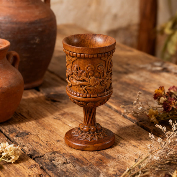 Boxwood "Last Supper" Chalice  Hand-Carved Communion Cup | Eternal Symbol of Redemption & Fellowship