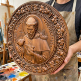 St. Francis of Assisi Patron Saint of Animals Religious Icon - Natural Wood Wall Decoration Hanging Souvenir