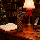 Holy Family wood icon decoration, Joseph, Mary, Baby Jesus, carved wooden cross, wall decoration