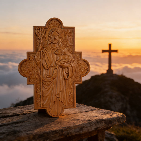 God's Shepherd religious gift Wooden carved chrirstian wall art