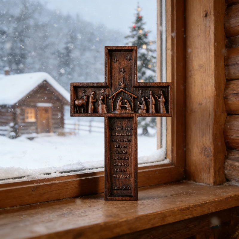 Nativity Scene Crucifix Wooden Wall Decoration
