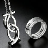 Deformable Kissing Fish Stainless Steel Jewelry | Ring & Necklace 2-in-1 Set