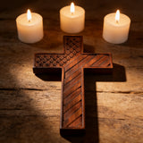 American Flag Cross - Carved in Natural Wood