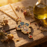 Gilded Leaf-Edged Jesus Crucifix Necklace: Elegance Woven with Faith
