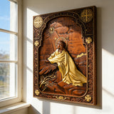 Jesus in Gethsemane Hand-Carved Wood Wall Art: The Weight of His Humble Sorrow